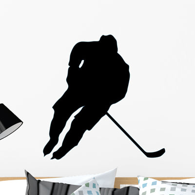 Ice Hockey Silhouette Wall Decal shown on a wall