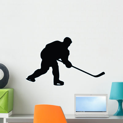 Ice Hockey Silhouette Wall Decal shown on a wall