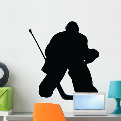 Ice Hockey Silhouette Wall Decal shown on a wall