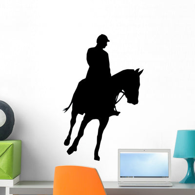 Horseback Riding Silhouette Wall Decal shown on a wall