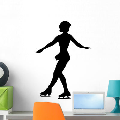 Ice Skating Silhouette Wall Decal shown on a wall