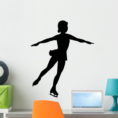 Ice Skating Silhouette Wall Decal shown on a wall
