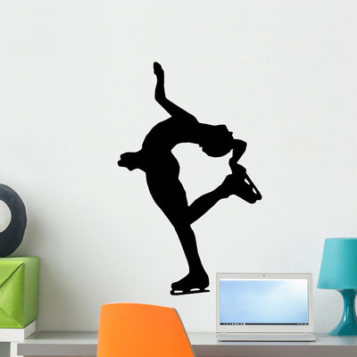 Ice Skating Silhouette Wall Decal shown on a wall