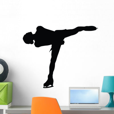 Ice Skating Silhouette Wall Decal shown on a wall