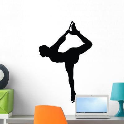 Ice Skating Silhouette Wall Decal shown on a wall