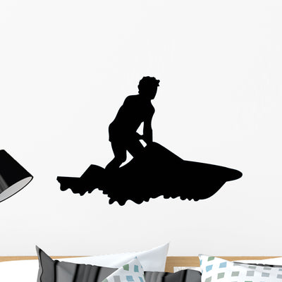Jet Ski Silhouette Wall Decal shown on a wall