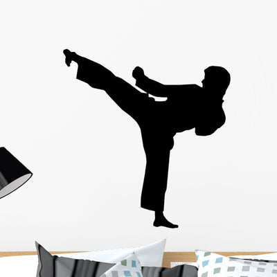 Karate Silhouette Wall Decal shown on a wall