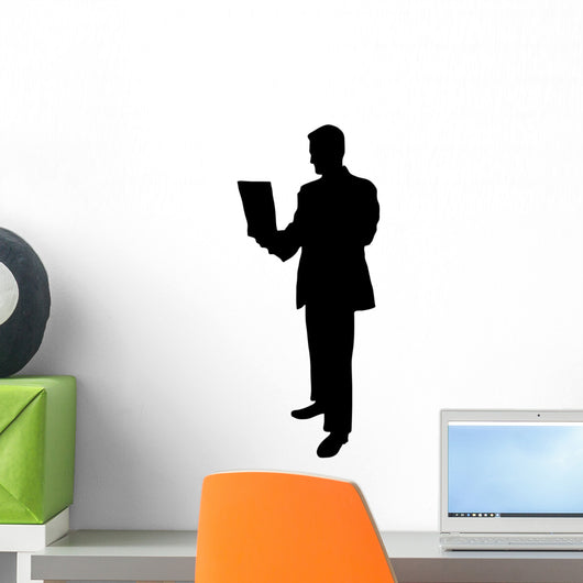 Businessman Holding Laptop Silhouette Wall Decal