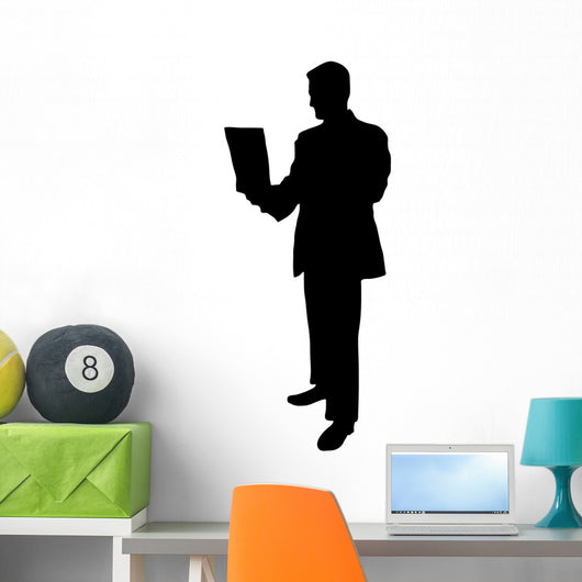 Businessman Holding Laptop Silhouette Wall Decal