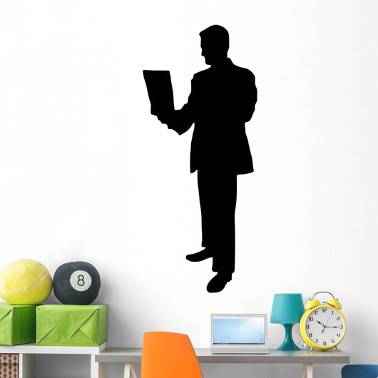 Businessman Holding Laptop Silhouette Wall Decal