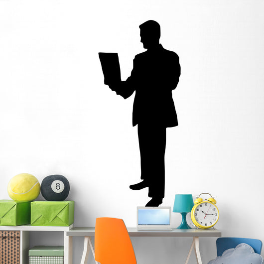Businessman Holding Laptop Silhouette Wall Decal