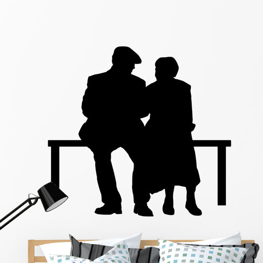 Elderly Couple Park Bench Wall Decal