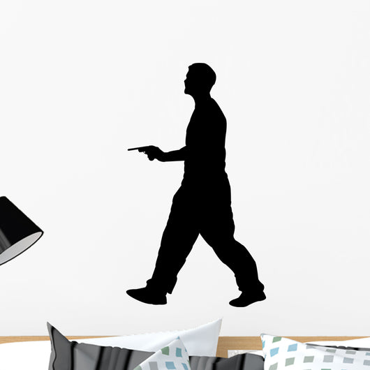 Man Holding Gun Silhouette Wall Decal
