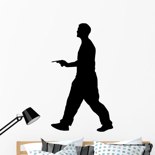 Man Holding Gun Silhouette Wall Decal