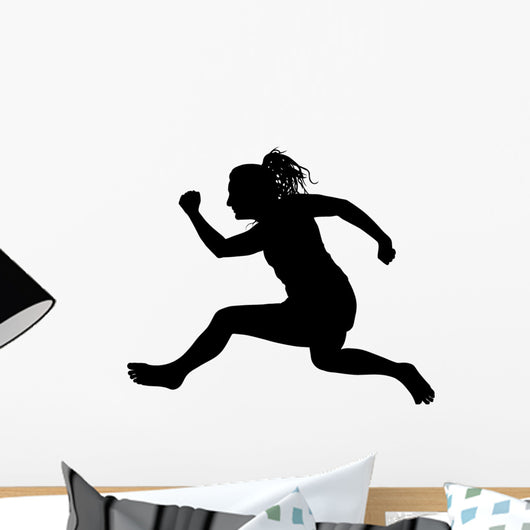 Woman Jumping Hurdle Silhouette Wall Decal