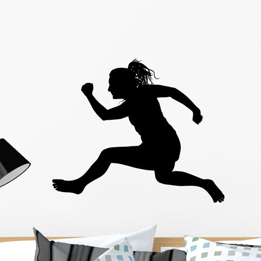Woman Jumping Hurdle Silhouette Wall Decal