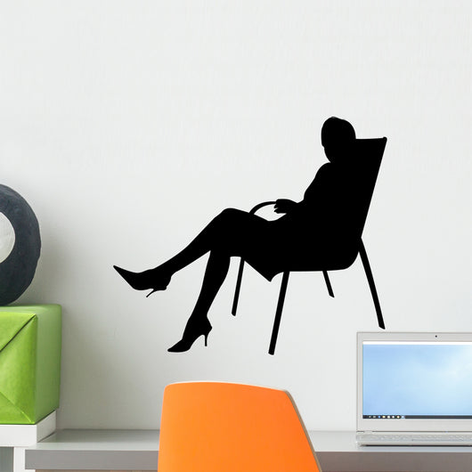 Woman Sitting Chair with Wall Decal