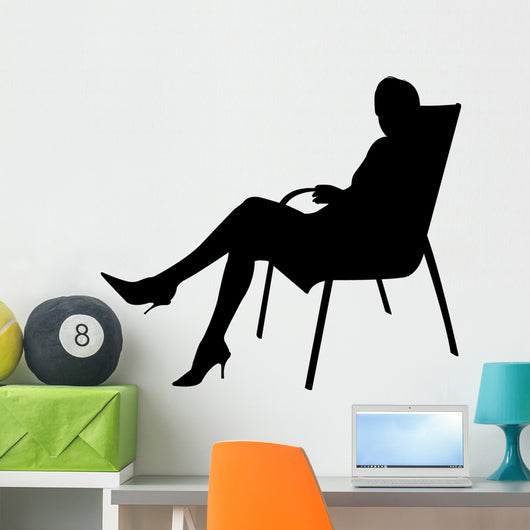Woman Sitting Chair with Wall Decal