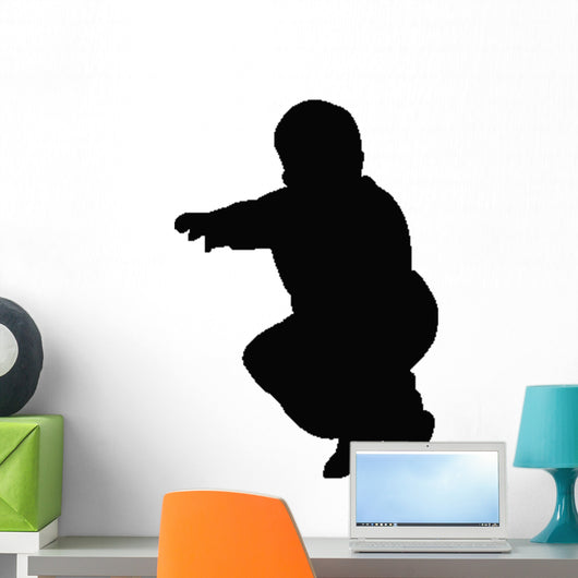 Young Boy Squatting Silhouette Wall Decal