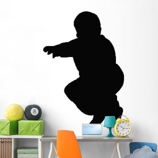 Young Boy Squatting Silhouette Wall Decal