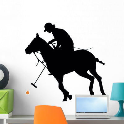 Sporty Polo Player Wall Decal shown on a wall