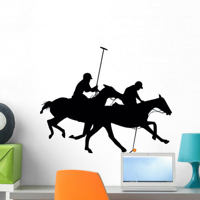 Two Polo Players Wall Decal shown on a wall