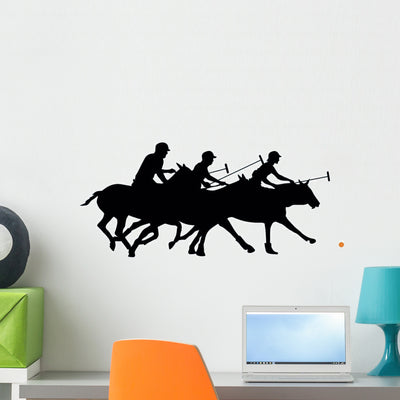 Chasing Three Polo Players Wall Decal shown on a wall