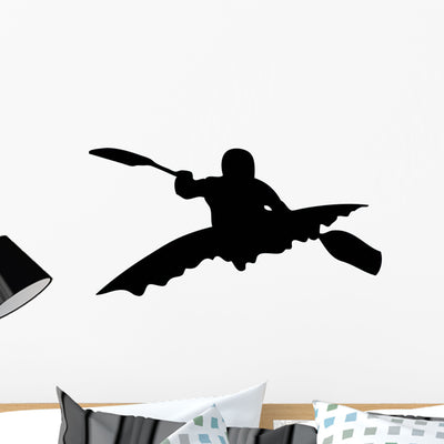 Kayaking Silhouette Wall Decal shown on a wall