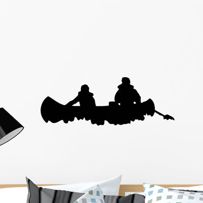 Canoing Silhouette Wall Decal shown on a wall