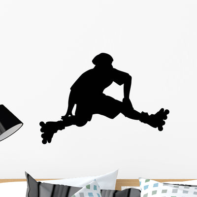 Roller Blading Silhouette Wall Decal shown on a wall