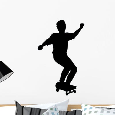 Skate Boarding Silhouette Wall Decal shown on a wall