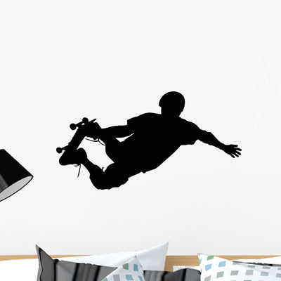 Skate Boarding Silhouette Wall Decal shown on a wall