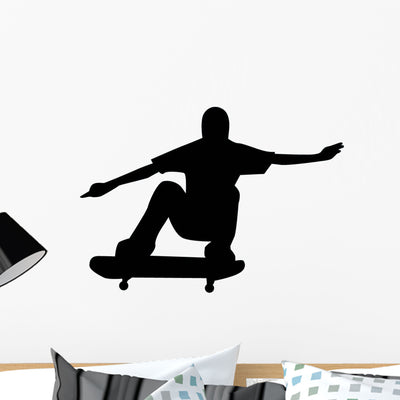 Skate Boarding Silhouette Wall Decal shown on a wall
