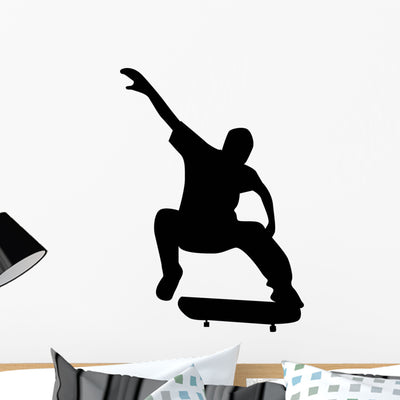 Skate Boarding Silhouette Wall Decal shown on a wall