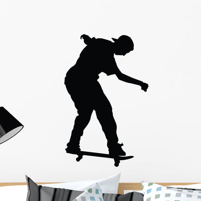 Skateboarding Silhouette Wall Decal shown on a wall