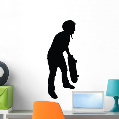 Skateboarding Silhouette Wall Decal shown on a wall