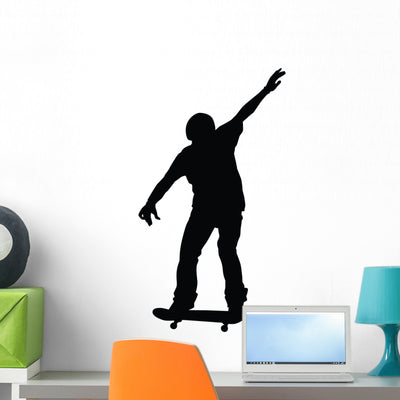 Skateboarding Silhouette Wall Decal shown on a wall