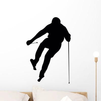 Skiing Silhouette Wall Decal shown on a wall