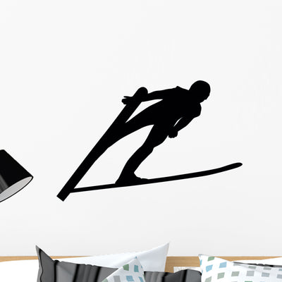Skiing Silhouette Wall Decal shown on a wall