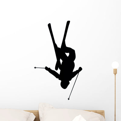 Skiing Silhouette Wall Decal shown on a wall