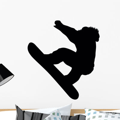 Snowboarding Silhouette Wall Decal shown on a wall