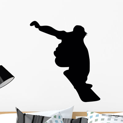Snowboarding Silhouette Wall Decal shown on a wall