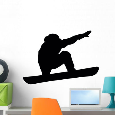 Snowboarding Silhouette Wall Decal shown on a wall