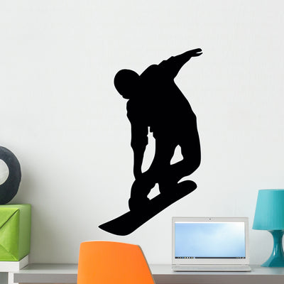 Snowboarding Silhouette Wall Decal shown on a wall
