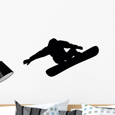 Snowboarding Silhouette Wall Decal shown on a wall