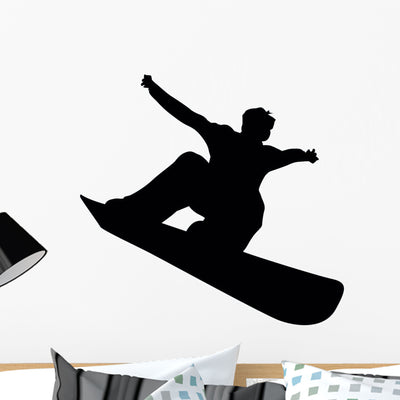 Snowboarding Silhouette Wall Decal shown on a wall