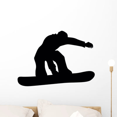 Snowboarding Silhouette Wall Decal shown on a wall