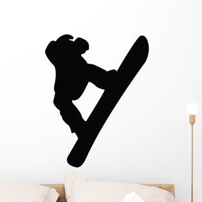 Snowboarding Silhouette Wall Decal shown on a wall