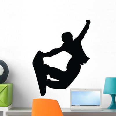 Snowboarding Silhouette Wall Decal shown on a wall