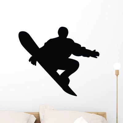Snowboarding Silhouette Wall Decal shown on a wall